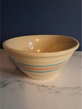 Vintage McCoy Pottery 10" Oven Ware Pink and Blue Banded Mixing Bowl